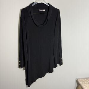 Chico’s Size 4 US XXL /20 Tunic Blouse Top Black Asymmetrical Hem Slinky Cowl